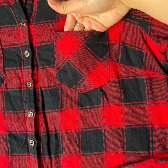 Merona Women’s Shirt Dress size L Long Sleeve Button Up Collar Plaid Red Black - Picture 5 of 9